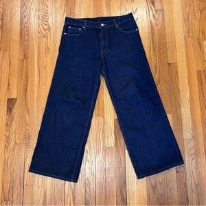 Wide-Leg Dark Blue Jeans